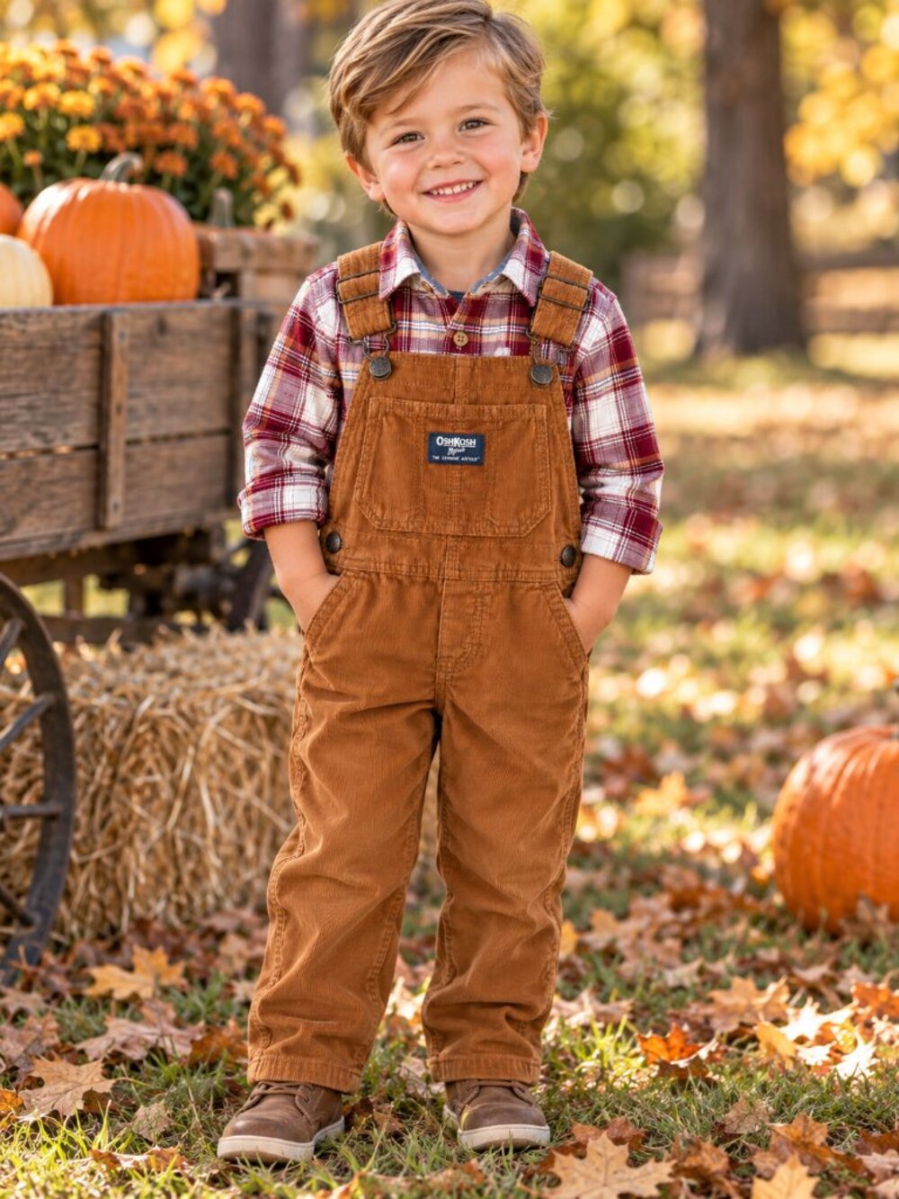 NWT OshKosh Toddler Boy Outfit Set 3T Plaid Button Down Shirt & Brown Corduroy